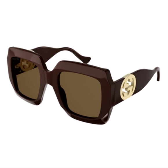 NEW GUCCI OVERSIZED SQUARE WOMEN\'S SUNGLASSES GG1022S 007 BURGUNDY GUCCI…